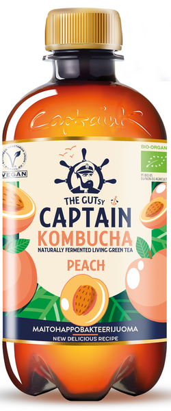 The Gutsy Captain Kombucha Peach kombucha-juoma 0,4l luomu
