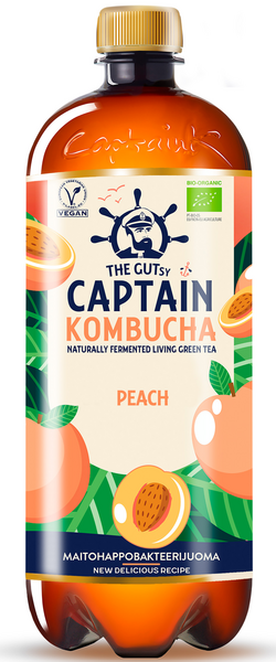 The Gutsy Captain Kombucha Sunny Peach kombucha-juoma 0,95l luomu