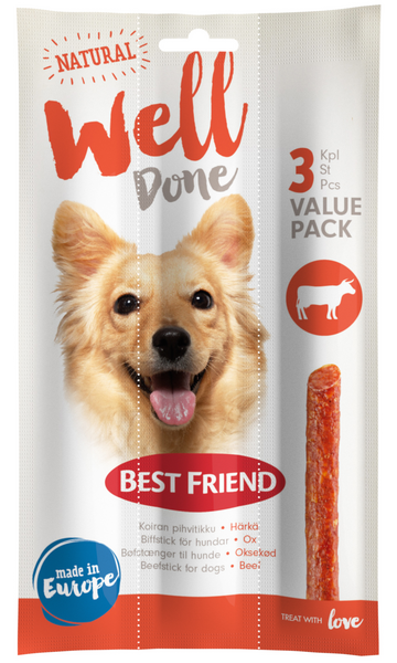 Best Friend WellDone koiran pihvitikku 3-pack härkä