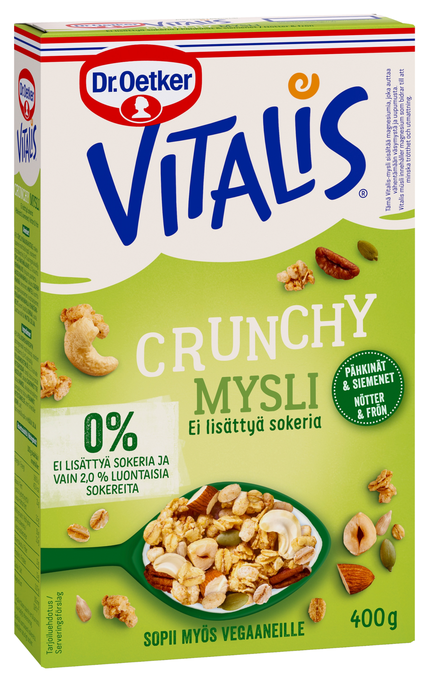 Dr. Oetker Vitalis Crunchy Ei lisättyä sokeria pähkinät & siemenet mysli 400 g