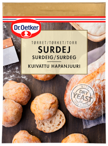 Dr. Oetker Kuivattu hapanjuuri ja hiiva 30g  suolaseen ja makeaan leivontaan.