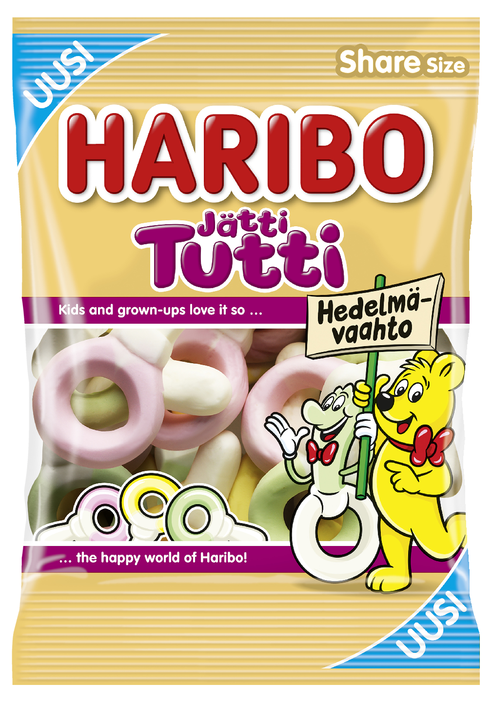 Haribo Jättitutti hedelmävaahto karkkipussi 120g QPA