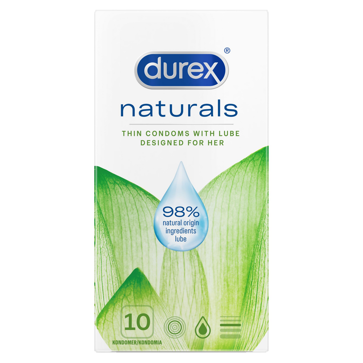 Durex Naturals kondomi 10kpl Liukasteella