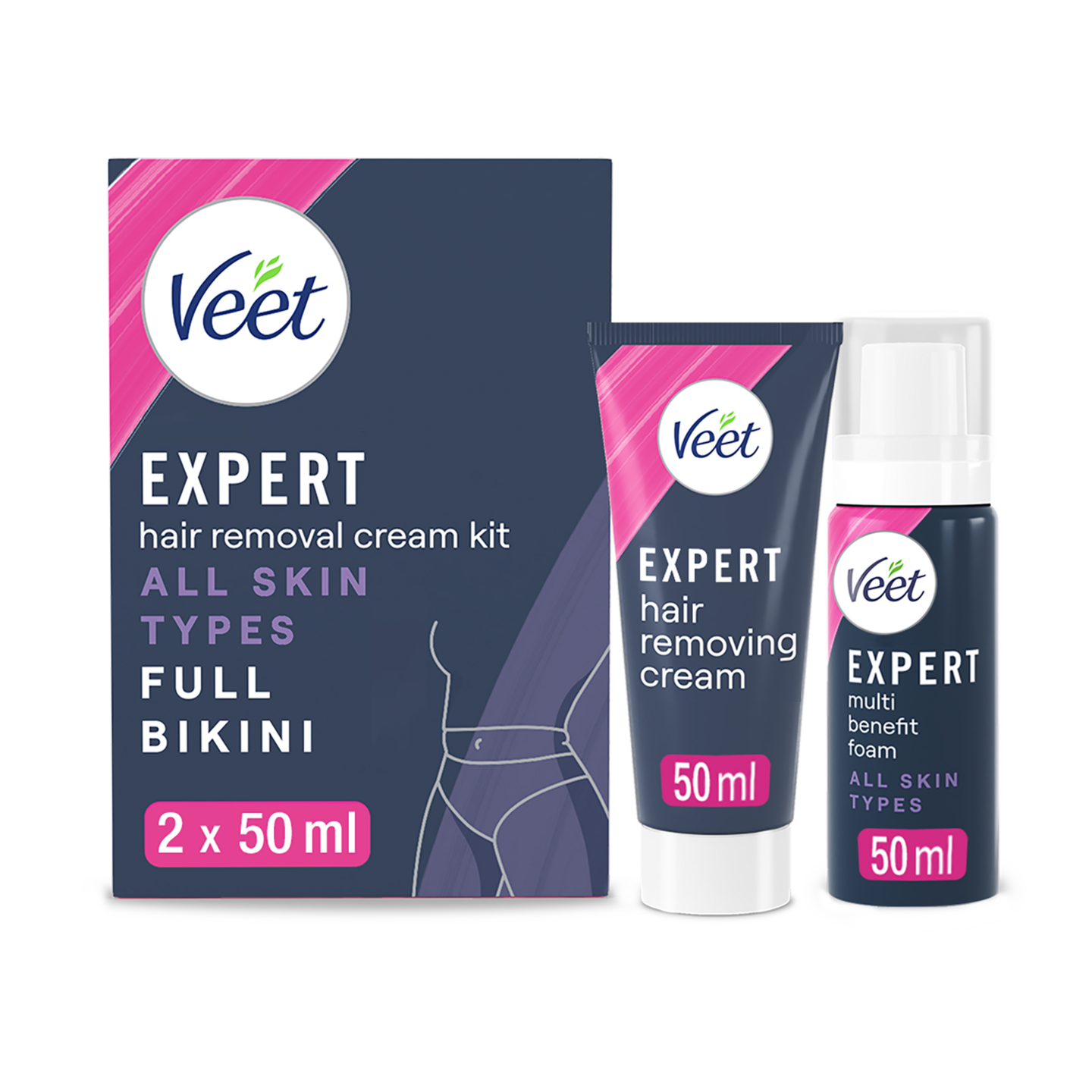 Veet Expert koko bikinialueen karvanpoistopakkaus 2x50ml kaikille ihotyypeille