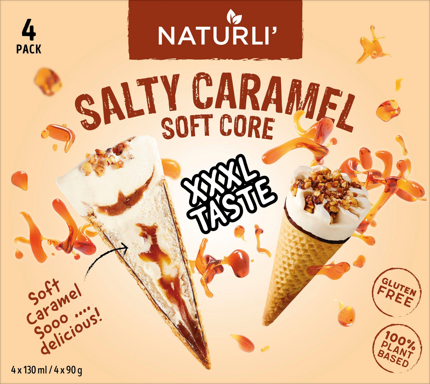 Naturli salty caramel soft core vegaaninen jäätelö 4x90g