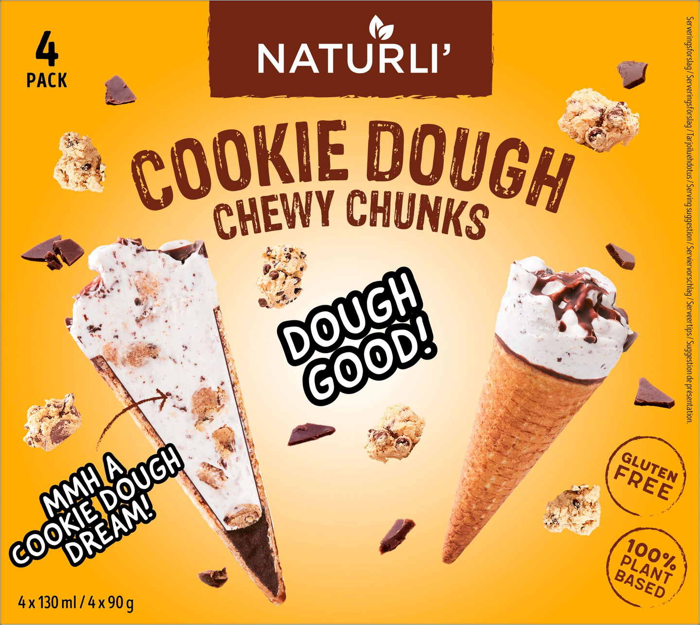 Naturli cookie dough vohveli vegaaninen jäätelö 4x130ml/4x90g