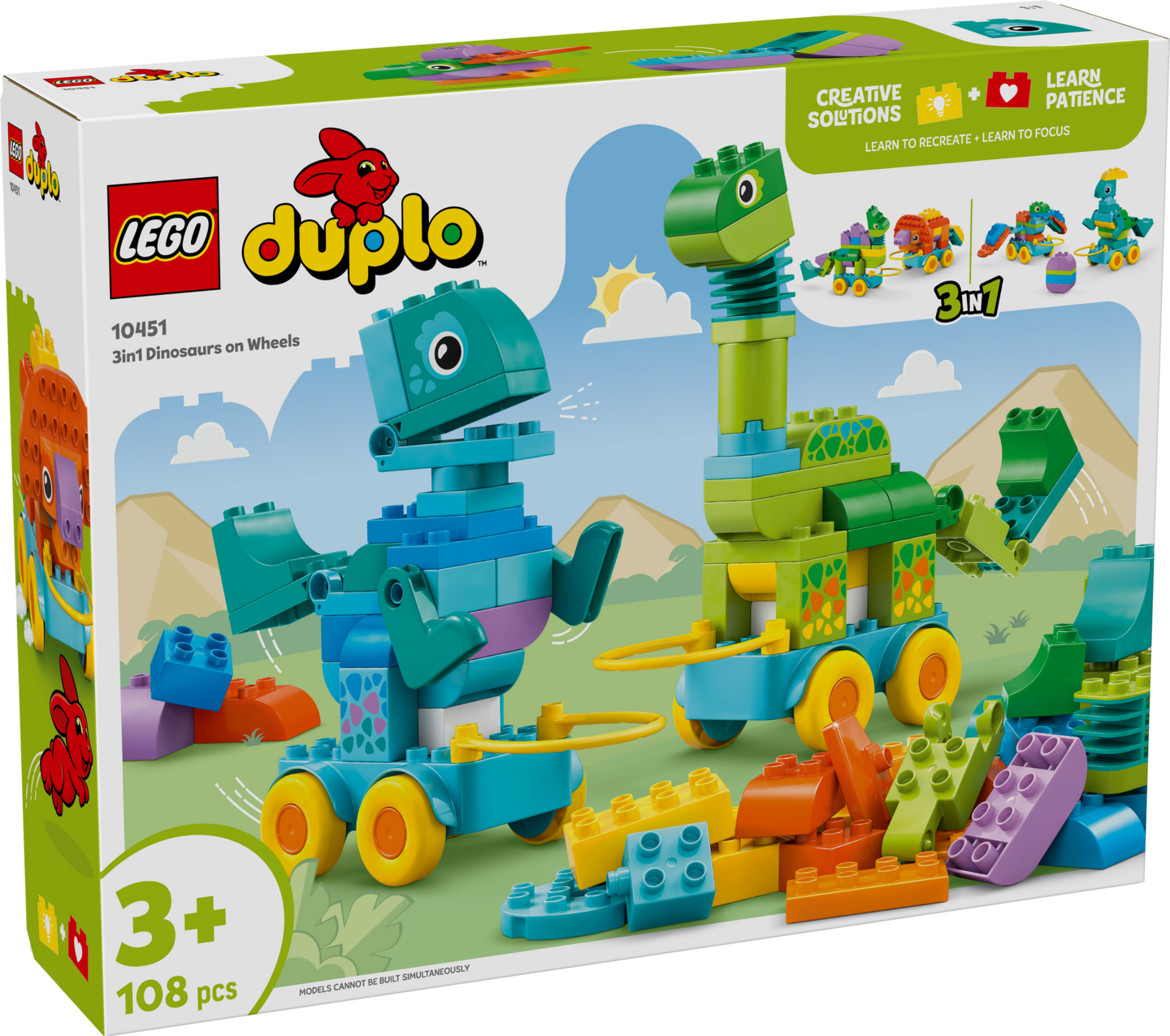 LEGO® DUPLO® Kaupunki: Dinosauruksia pyörien päällä – 3in1-setti 10451