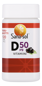 Sana-sol D-vitamiini 50 m.her. purutab 120tabl/60g