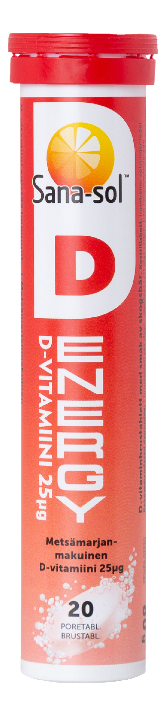 Sana-Sol D-Energy D25µg Metsämarjanmakuinen D-vitamiiniporetabletti 20kpl