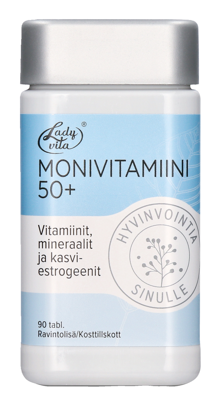 Ladyvita Monivitamiini 50+ ravintolisä Vitamiini-kivennäisaine-kasviestrogeenitabletti 90 tabl