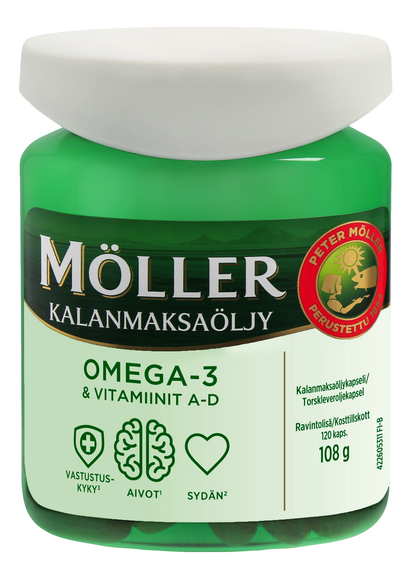 Möller Omega-3 & vitamiinit A-D kalanmaksaöljykapseli ravintolisä 108g 120kaps