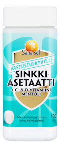 Sana-sol Sinkkiasetaatti+C- & D-vitamiini Mentoli imeskelytabletti ravintolisä 100tabl 120g