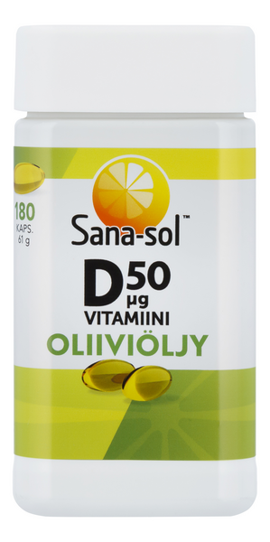 Sana-sol D-vitam 50µg 180kaps oliiviöljy 61g