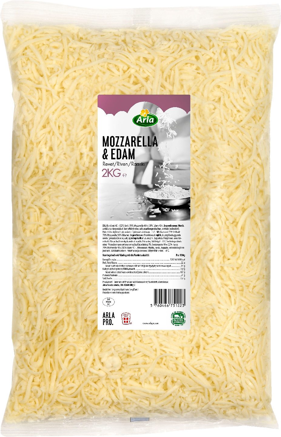 Arla Pro Mozzarella-Edam juustoraaste 2kg 23% vähälaktoosinen