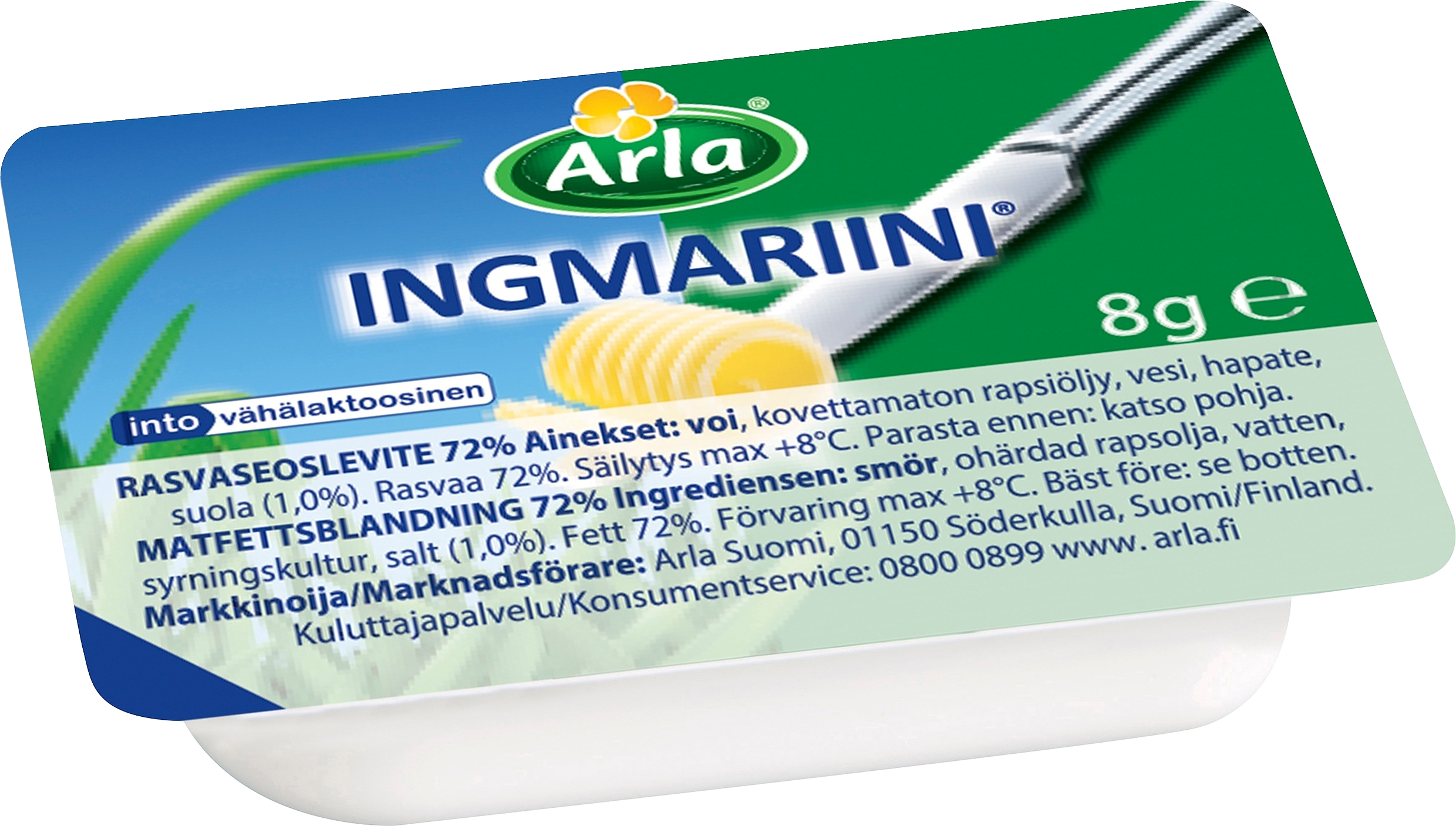 Arla Ingmariini 72% 100 kpl x 8 g normaalisuolainen rasvaseoslevitenappi