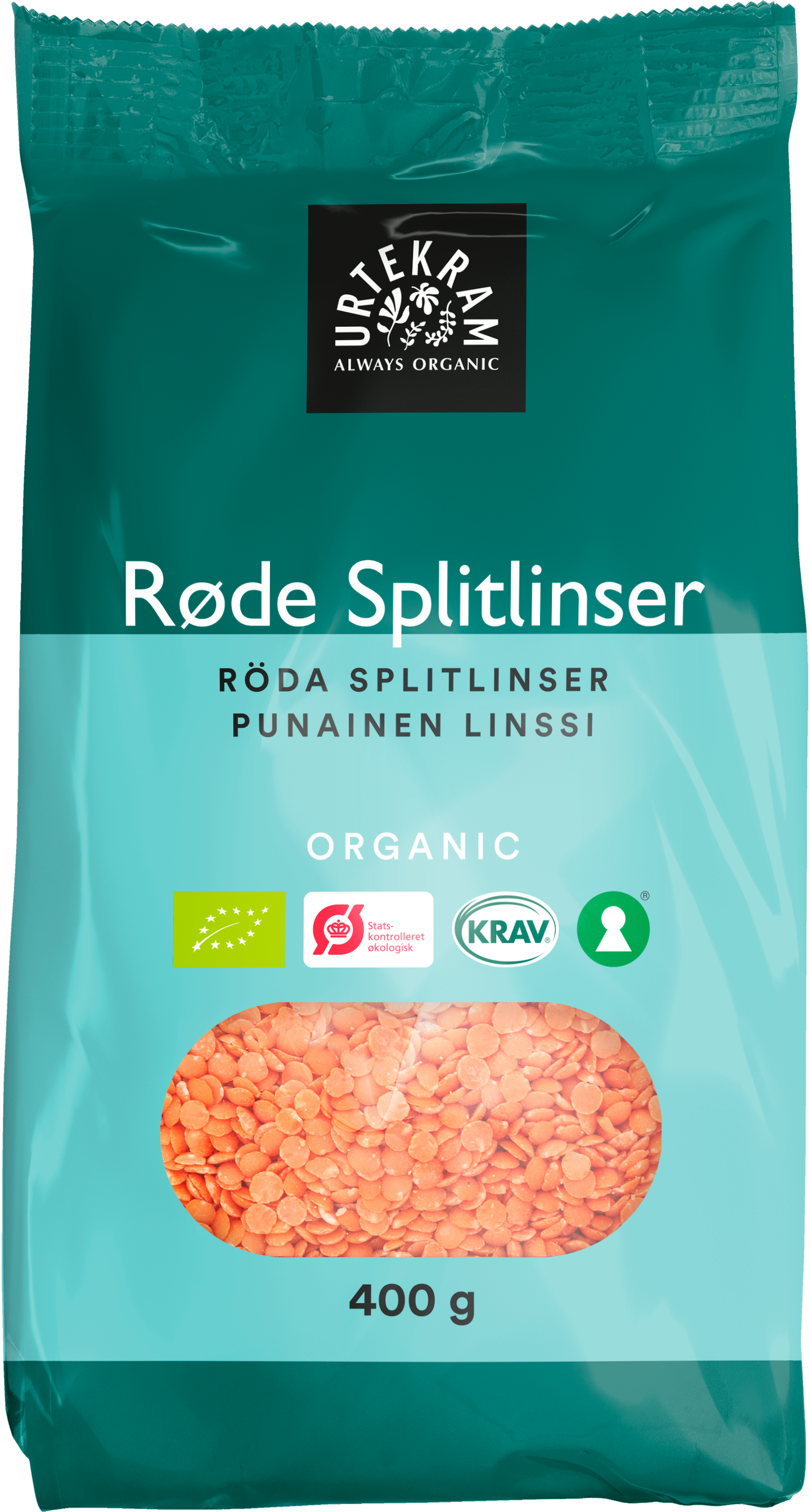 Urtekram punainen linssi 400g luomu