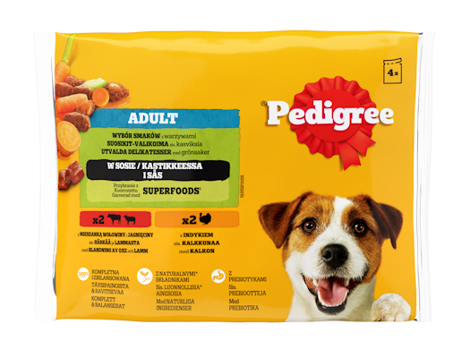 Pedigree Adult kastikelajitelma härkä-lammas-kalkkuna 4x100g