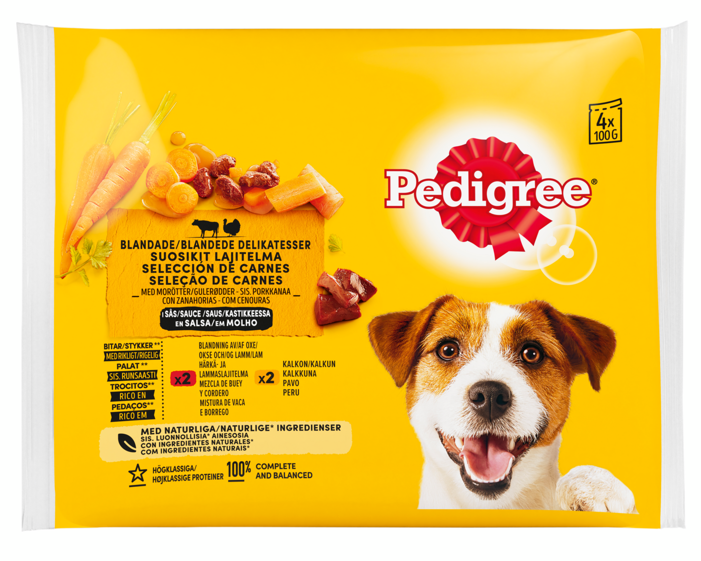 Pedigree 4x100g Adult kastikelajitelma kana & kasvis, härkä & maksa | K- Ruoka Verkkokauppa