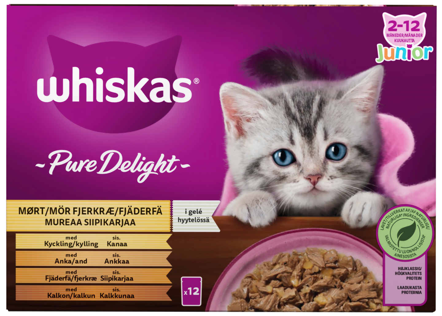 Whiskas Junior Pure Delight mureaa siipikarjaa hyytelössä 12x85g