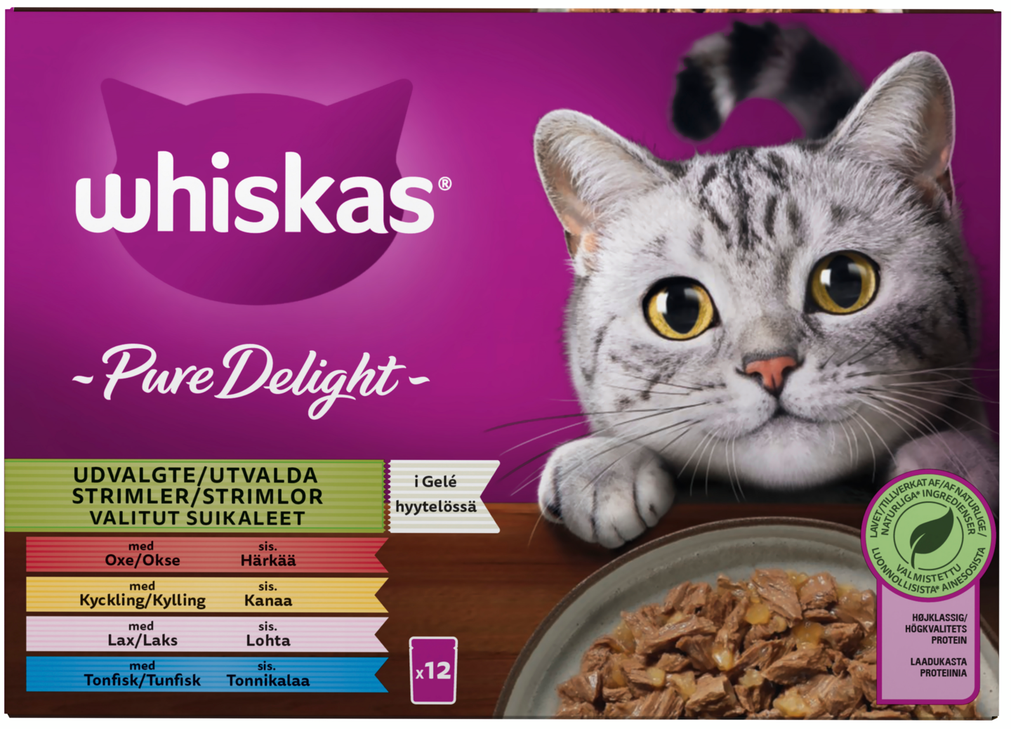 Whiskas 1+ Pure Delight valitut suikaleet hyytelössä 12x85g