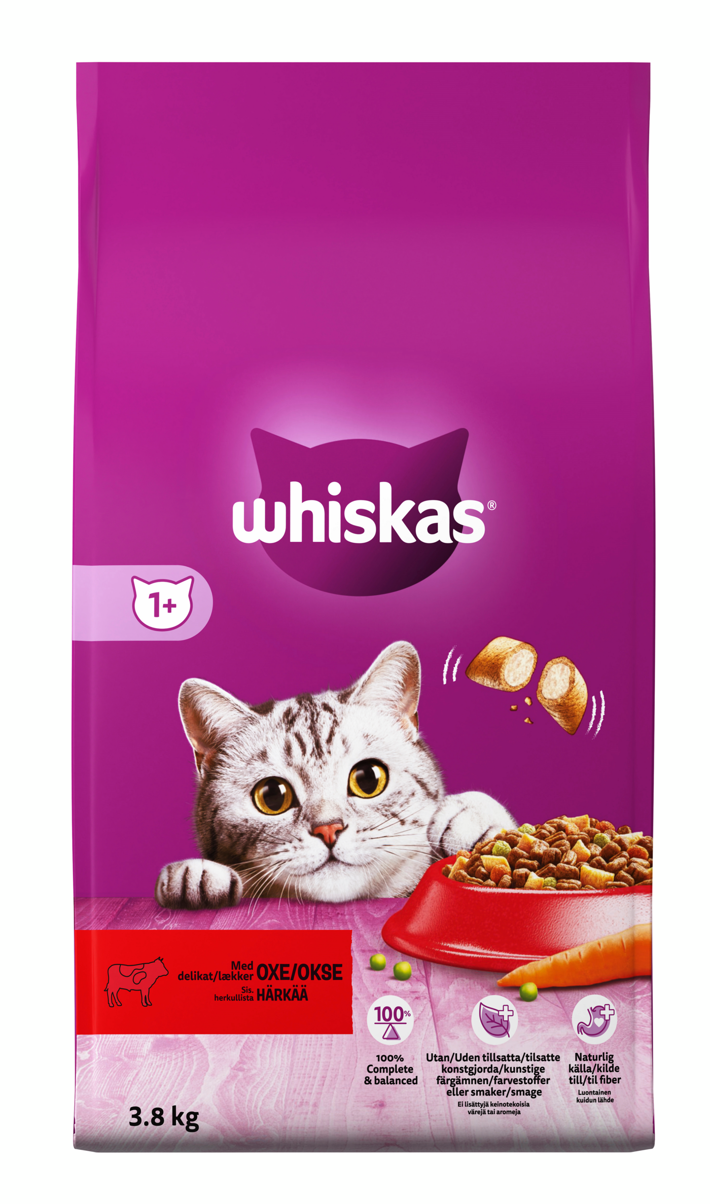 Whiskas 1+ kissan kuivaruoka 3,8kg härkä