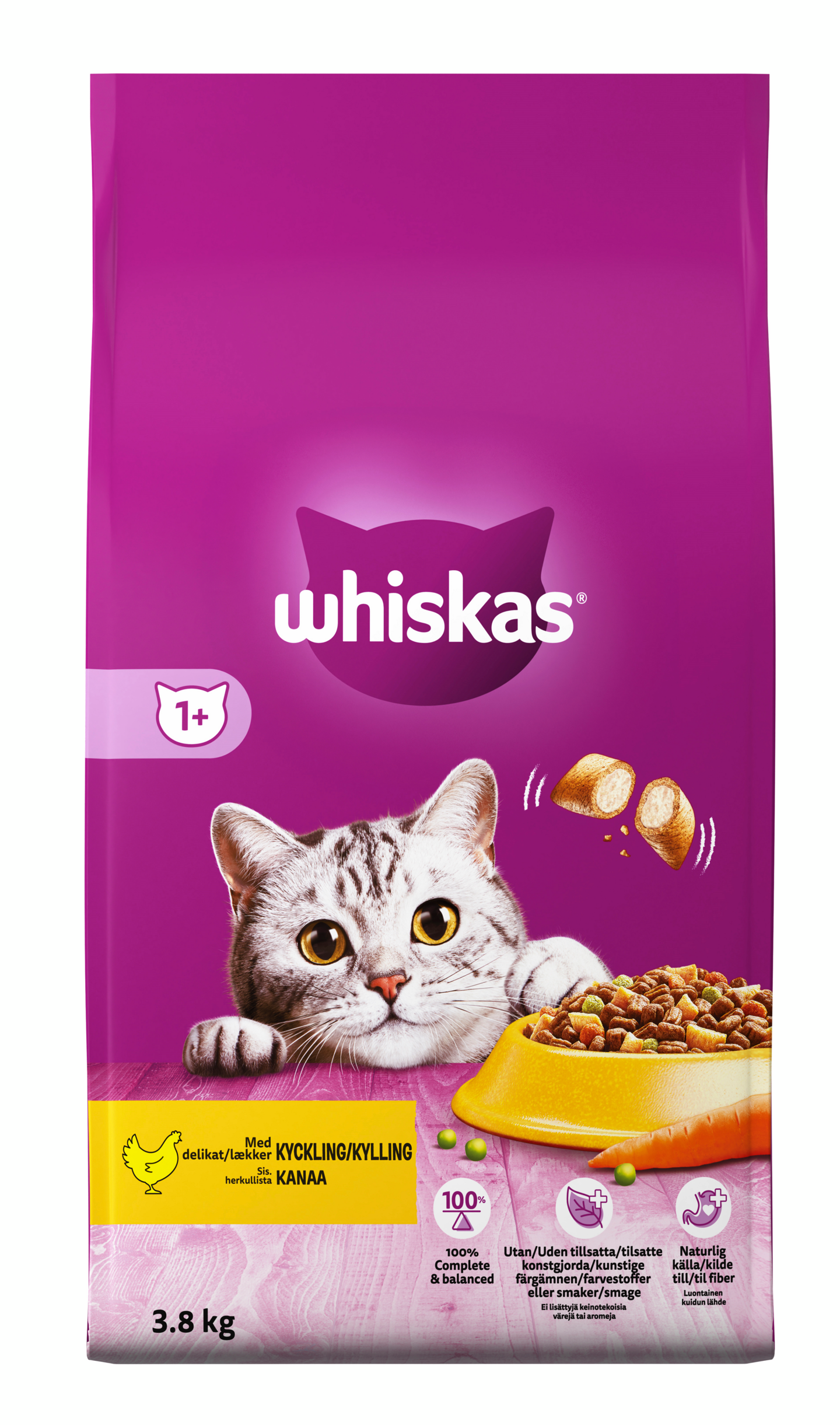 Whiskas 1+ kissan kuivaruoka 3,8kg kana