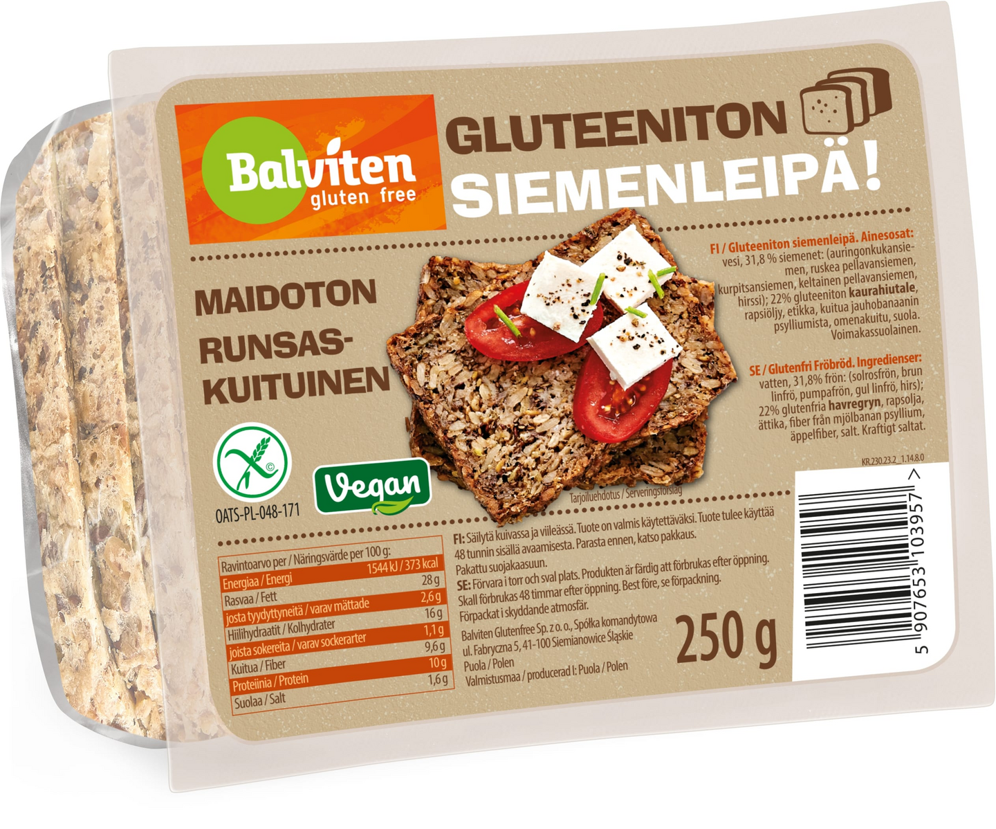 Balviten siemenleipä 250g gluteeniton