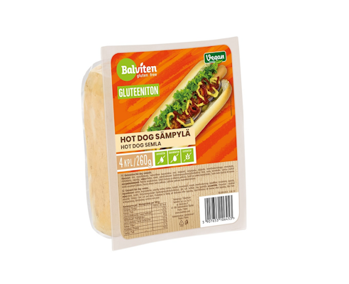 Balviten Gluteeniton hot dog sämpylä 4kpl/260g