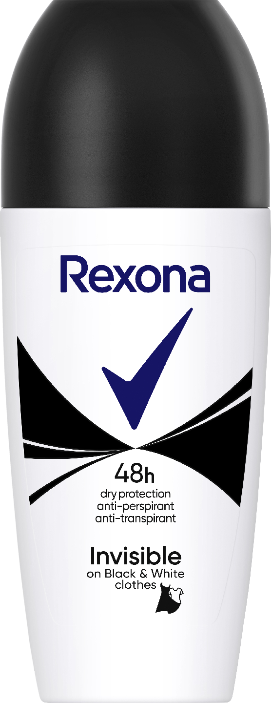 Rexona Antiperspirantti Deo Roll-On 50ml 48h Invisible on black and white clothes