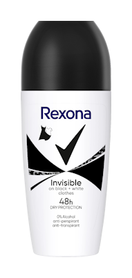 Rexona Antiperspirantti Deo Roll-On 50ml 48h Invisible on black and white clothes