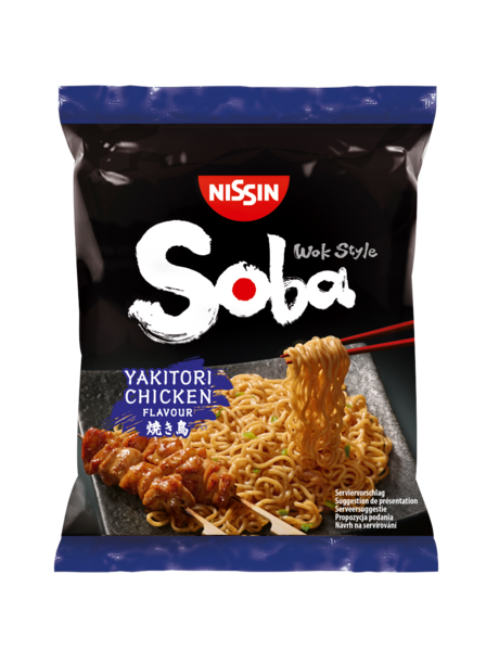 Nissin Soba Bag 110g Aasialaistyylinen pikanuudeli, yakitori kanan makuinen