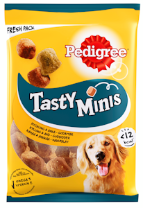 Pedigree Tasty Bites 130g Chewy Cubes sis kanaa, täydennysrehua aikuisille koirille