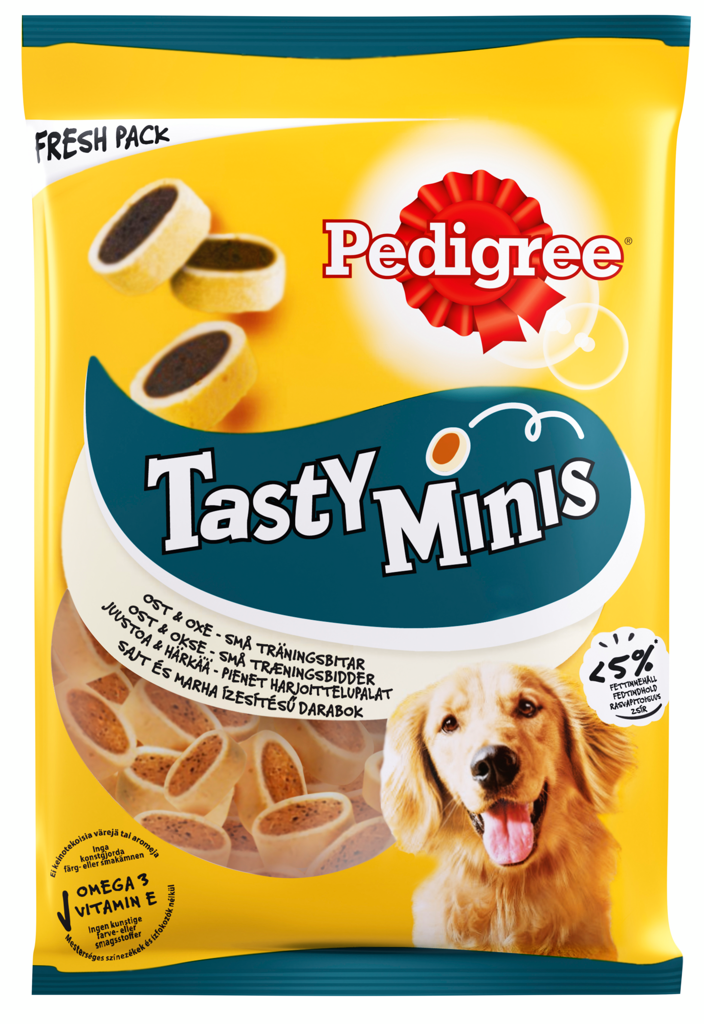 Pedigree Tasty Bites 140g Cheesy Bites sis juustoa ja häränlihaa, täydennysrehua aikuisille koirille