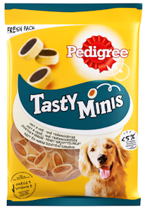 Pedigree Tasty Bites 140g Cheesy Bites sis juustoa ja häränlihaa, täydennysrehua aikuisille koirille