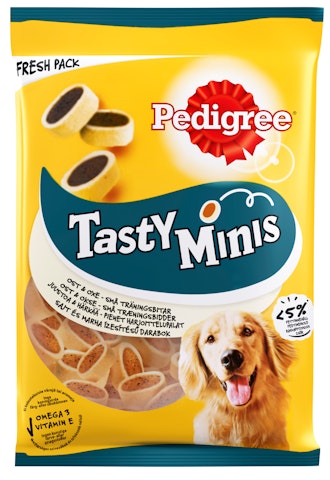 Pedigree Tasty Bites 140g Cheesy Bites sis juustoa ja häränlihaa, täydennysrehua aikuisille koirille
