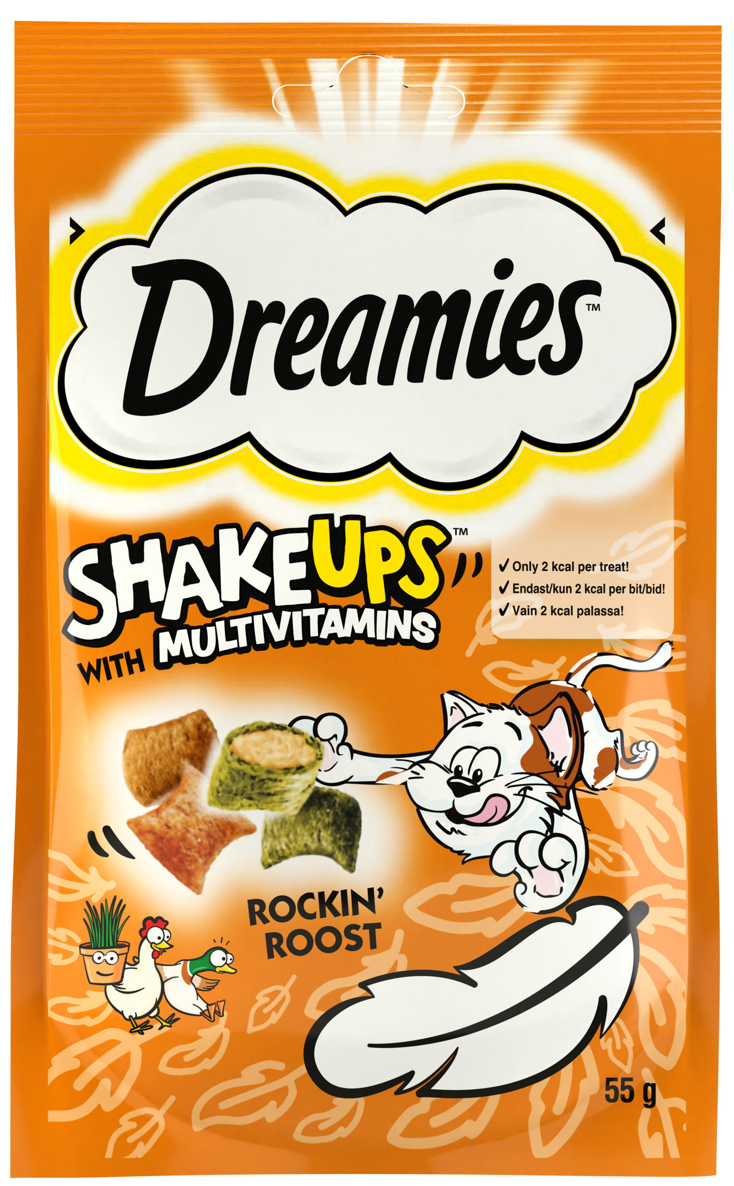 Dreamies Shakeups Multivitamin 55g Rockin Roost kana-ankka-kissanminttu