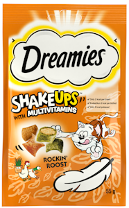 Dreamies Shakeups Multivitamin 55g Rockin Roost kana-ankka-kissanminttu