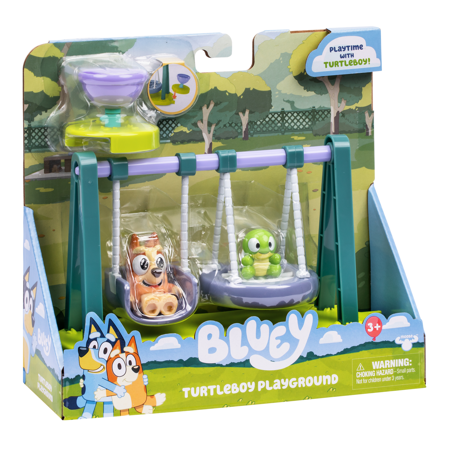 BLUEY Turtleboy leikkipaikka ja 2 hahmoa