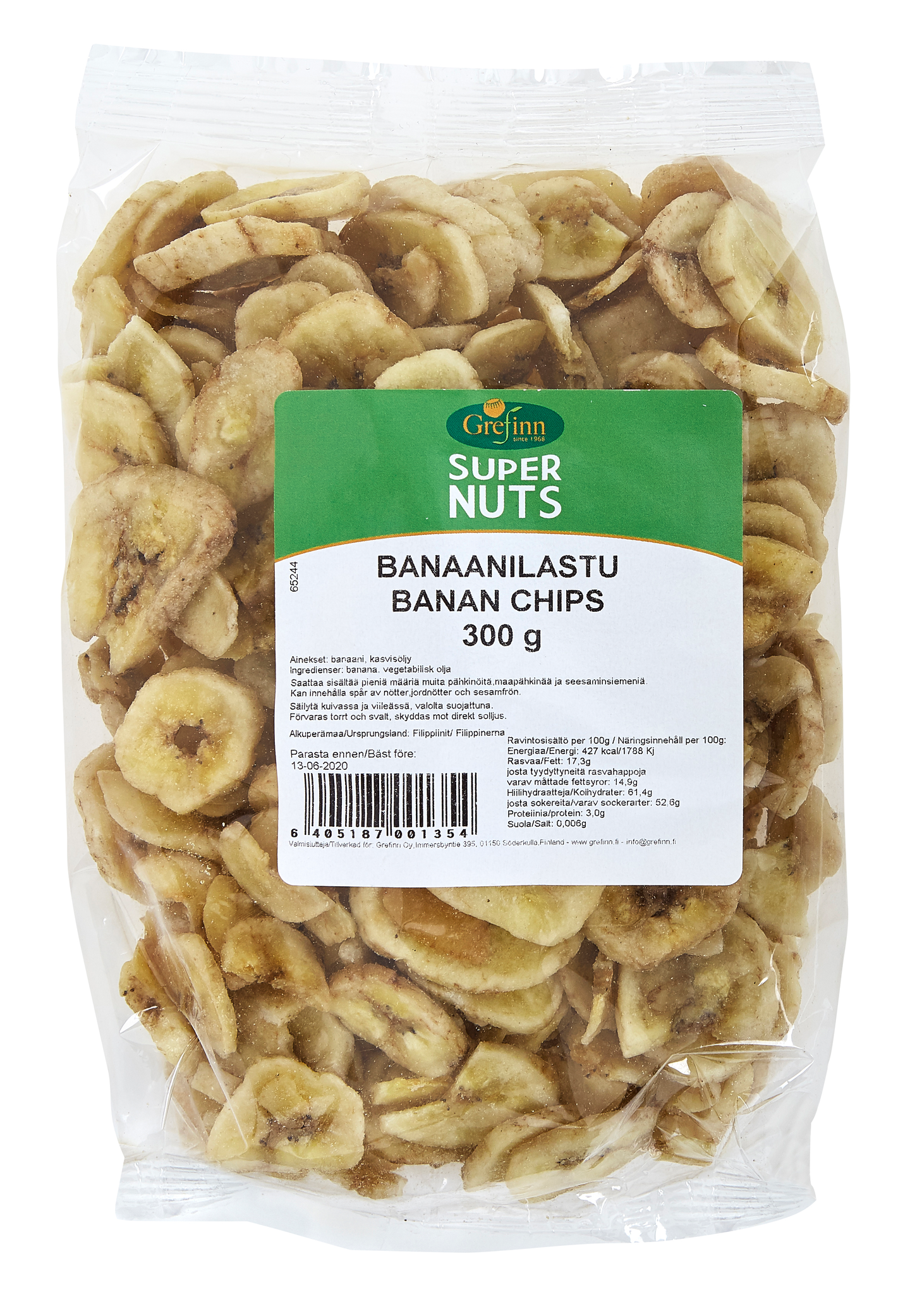 Grefinn Super Nuts banaanilastu 300g | K-Ruoka Verkkokauppa