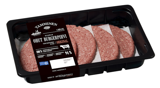 Tamminen naudan ohut burgerpihvi 4 kpl 480 g