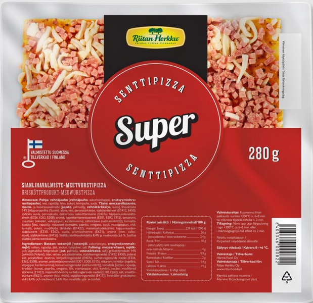 Riitan Herkku Super kinkku-metwursti pizza 280g | K-Ruoka Verkkokauppa