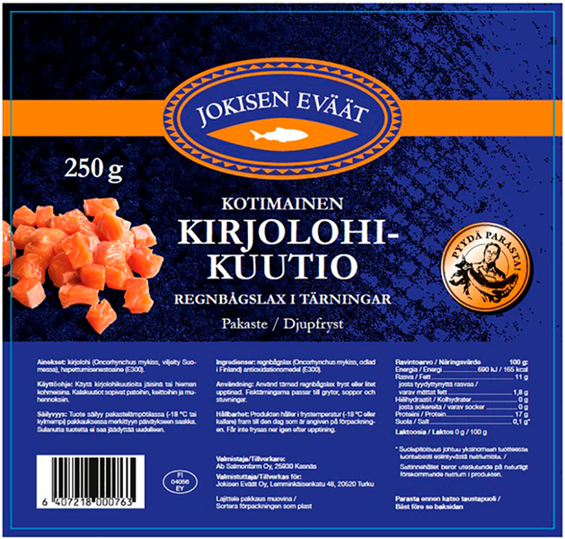 Jokisen Eväät kirjolohikuutio 250g pakaste