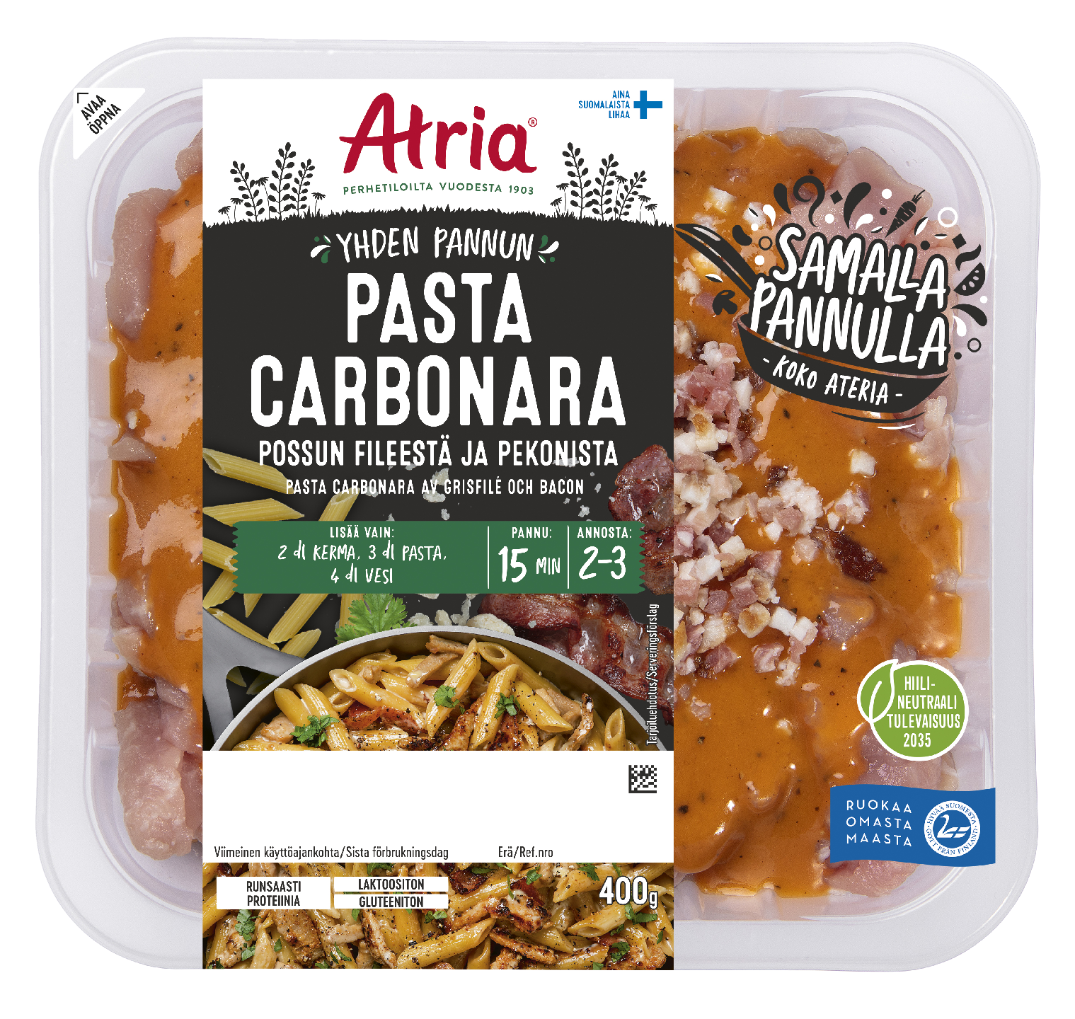 Atria Yhden Pannun Pasta Carbonara Possun Fileestä ja Pekonista 400g |  K-Ruoka Verkkokauppa