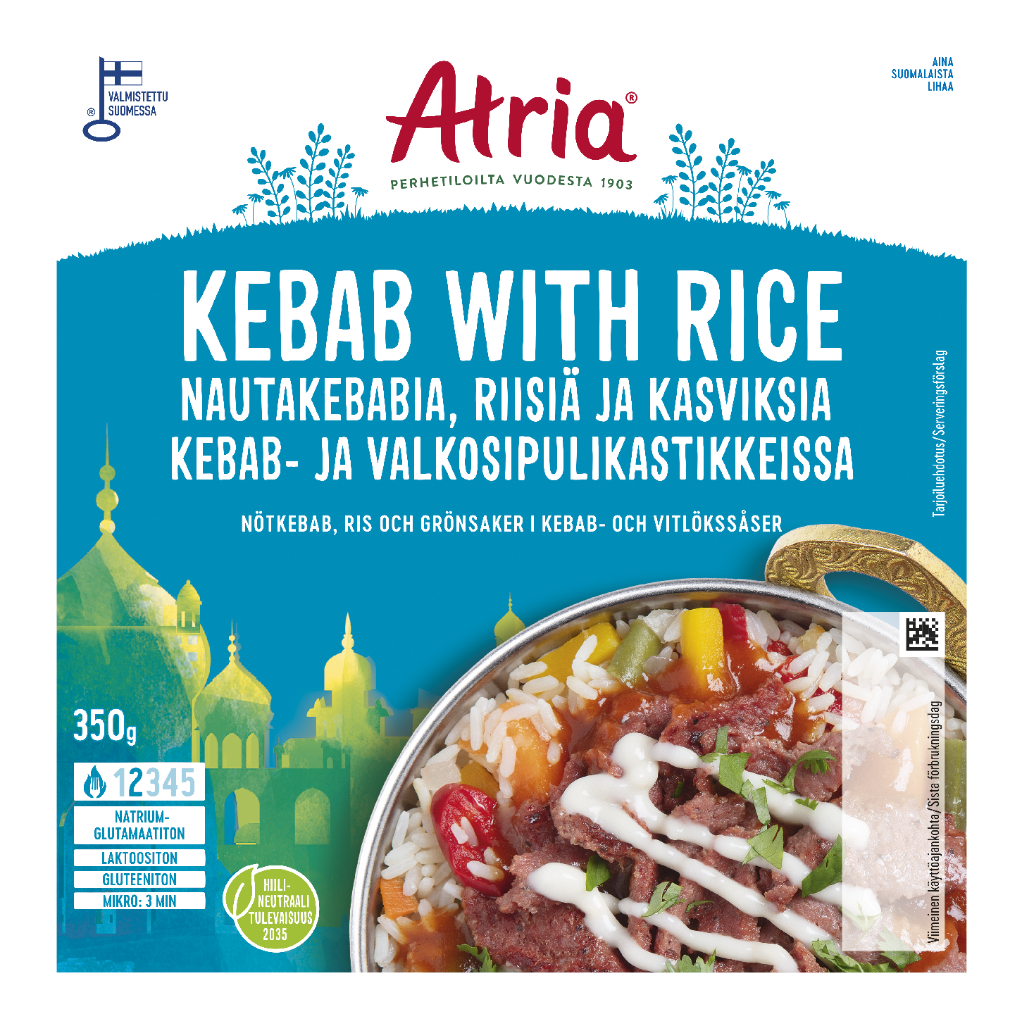 Atria kebab with rice 350g hintoja 4,15€ 