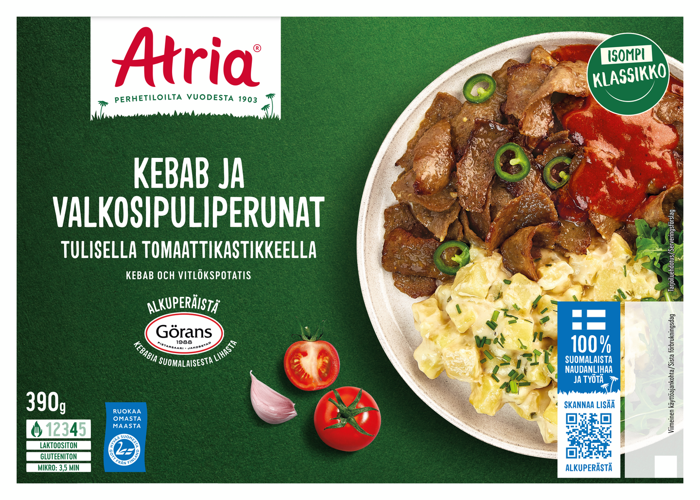 Atria kebab ja valkosipuliperunat 390g