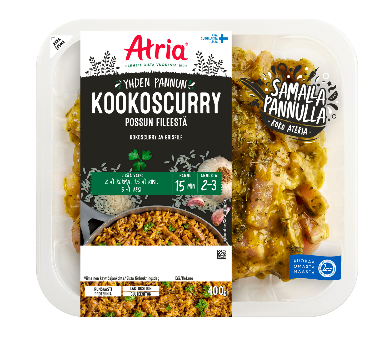 Atria Yhden Pannun kookoscurry possun fileestä 400 g