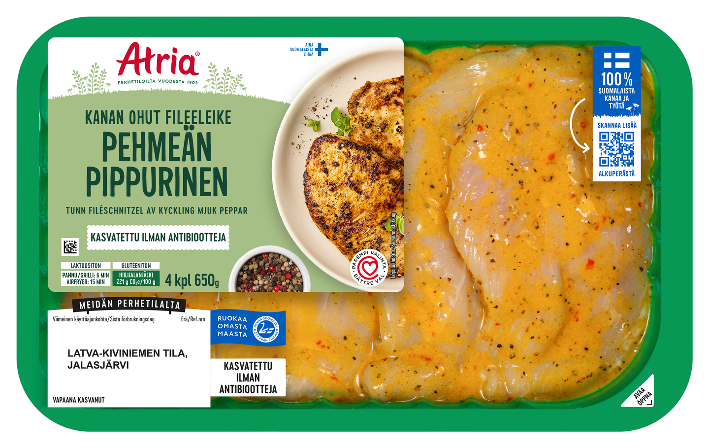 Atria kanan ohut fileeleike pehmeän pippurinen 650g