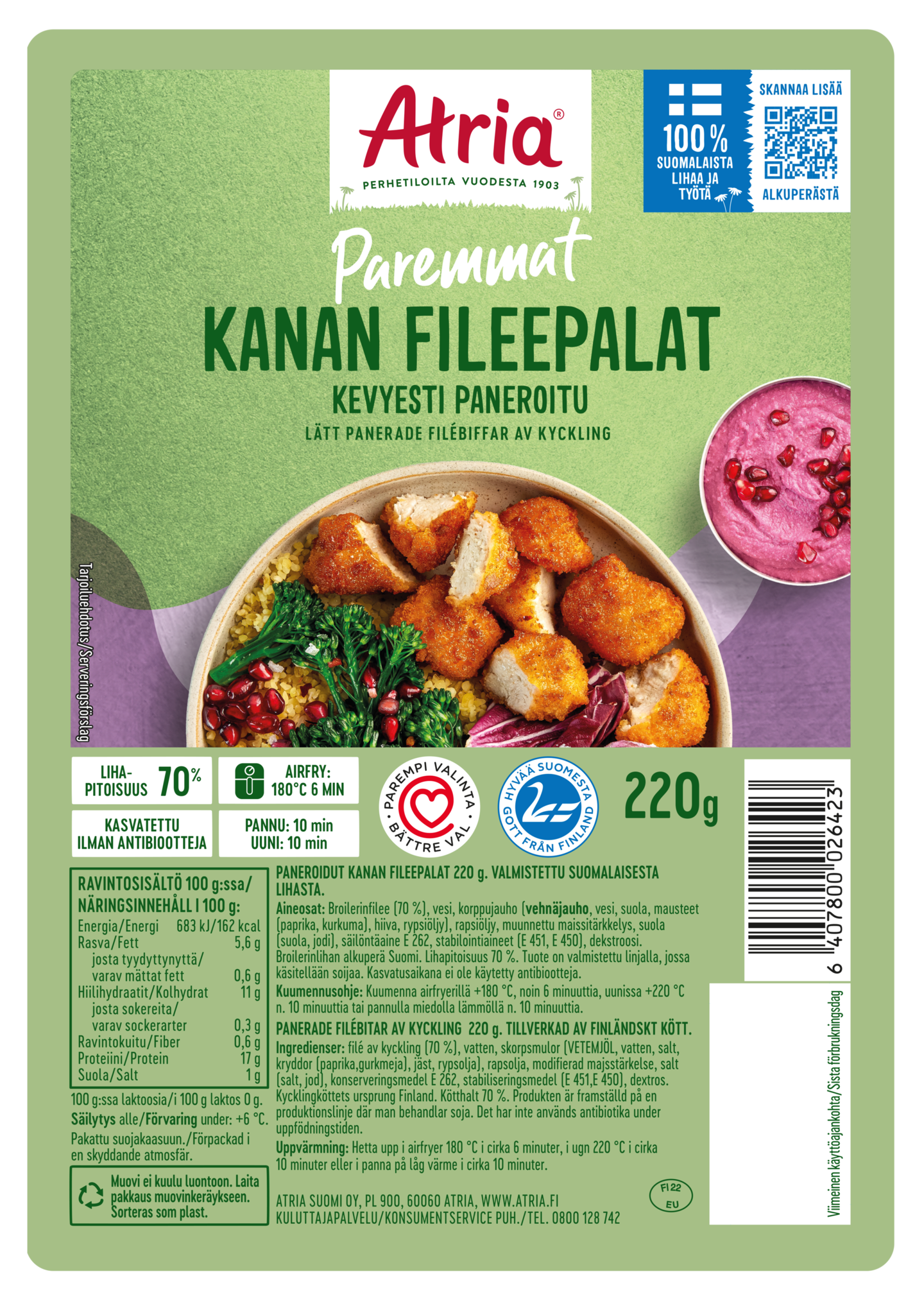 Atria kevyesti paneroidut kanan fileepalat 220g