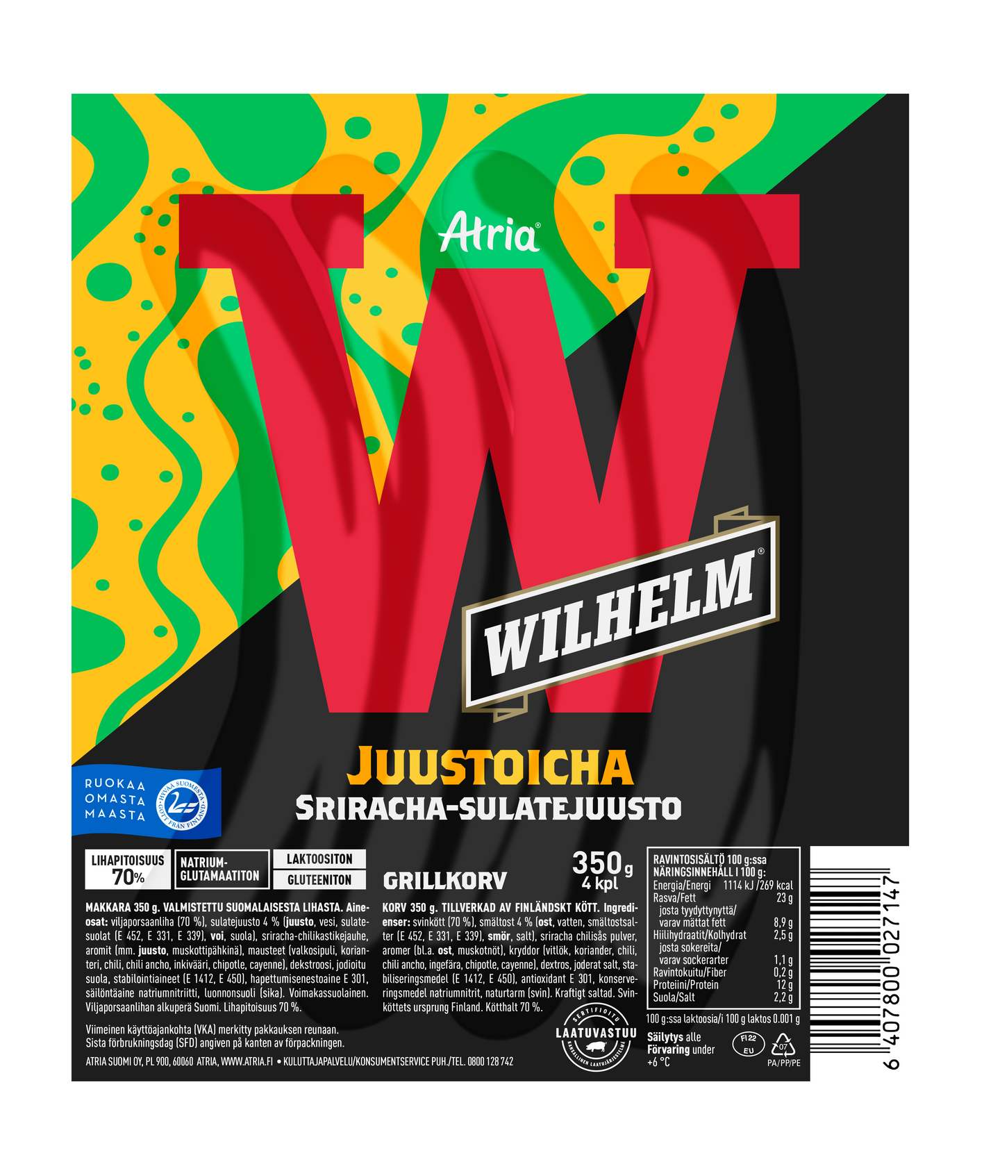 Atria Wilhelm Juustoicha grillimakkara 350g
