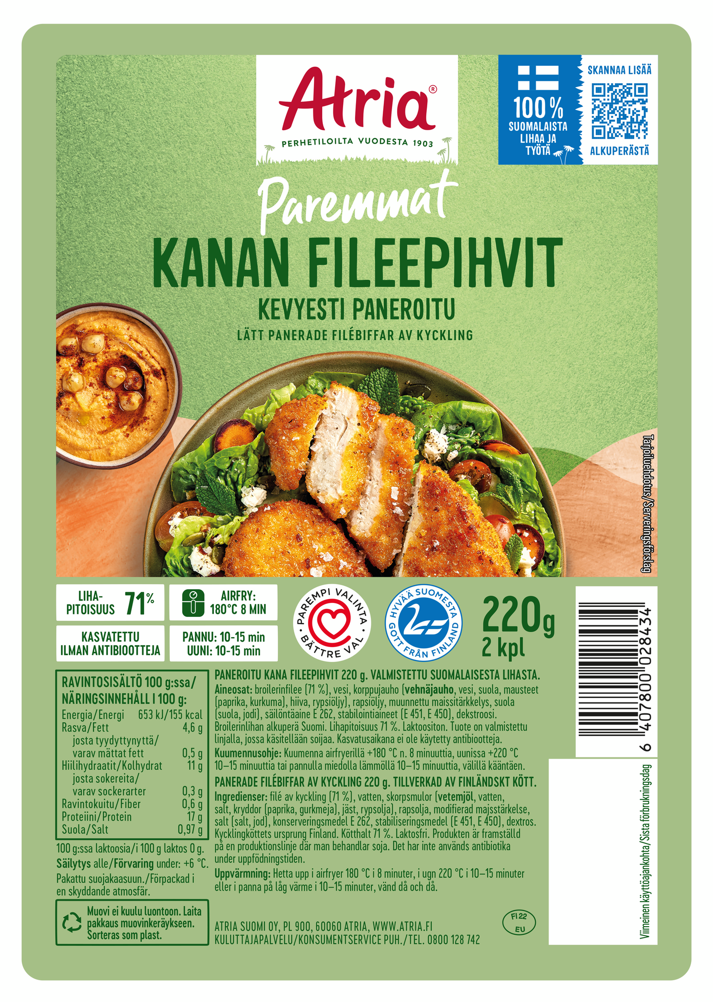 Atria kevyesti paneroidut kanan fileepihvit 220g